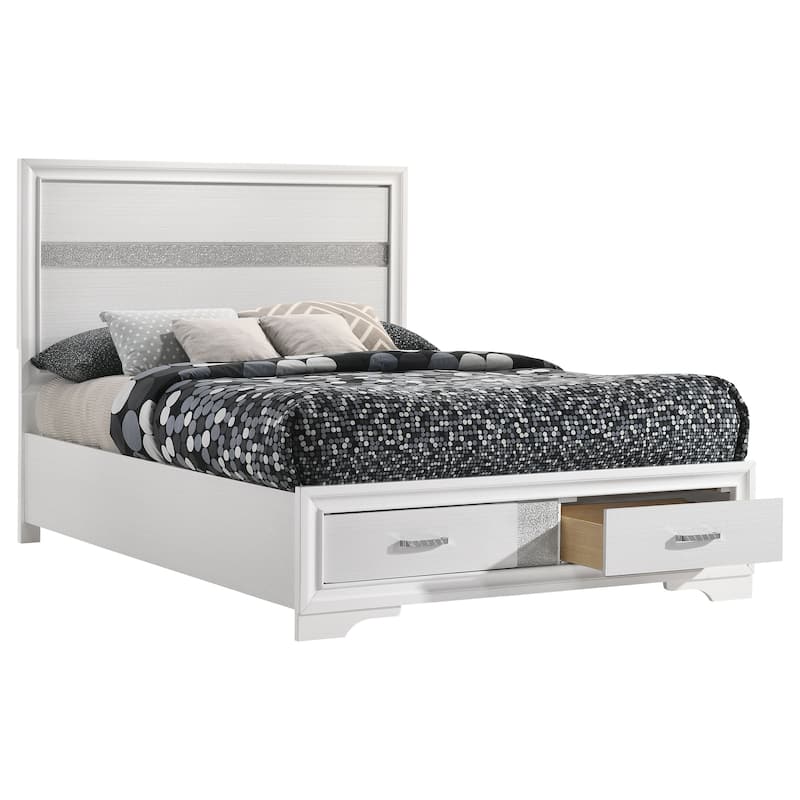 Full Size Solid Wood Panel Bed with Integrated Drawers and Slatted Platform