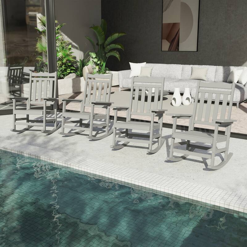 Livoosun 4 Pieces Patio Adirondack Chairs Outdoor Plastic Rocking Chair - Lake Blue