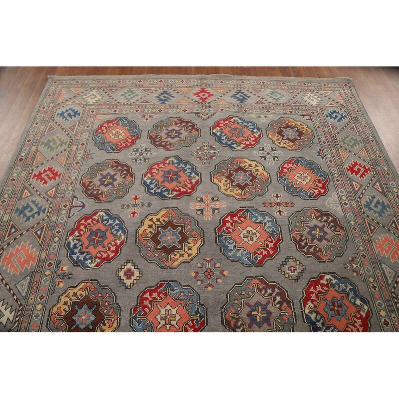 All-Over Gray Kazak Living Room Area Rug Hand-Knotted Wool Carpet - 6'7" x 9'8"