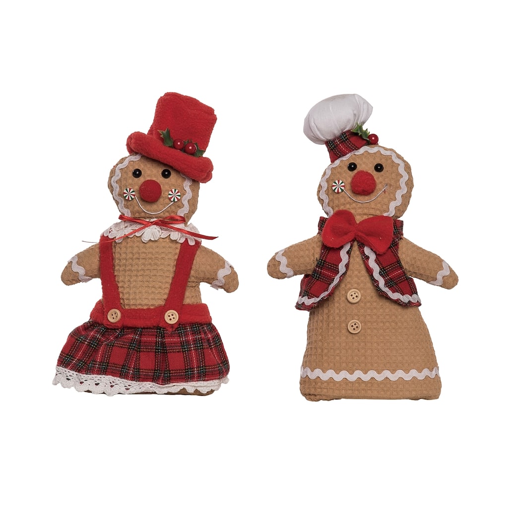Transpac Plush Festive Gingerbread Couple Set of 2 Christmas Home Decorations