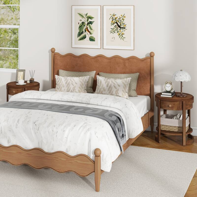 2-Tier Round Nightstand End Table with Drawer and Shelf - 19.5" x 19.5" x 24"