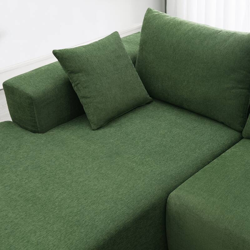 109*68" Modular Sofa Set, Green Chenille, 2 PC, L-Shape, No Assembly
