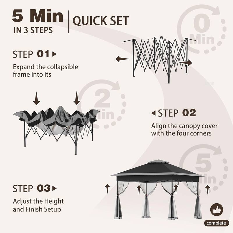 Bezseller 11' x 11' Pop -up Gazebo Tent with Mosquito Netting, Outoor Canopy Tent for Patio Garden Backyard Party