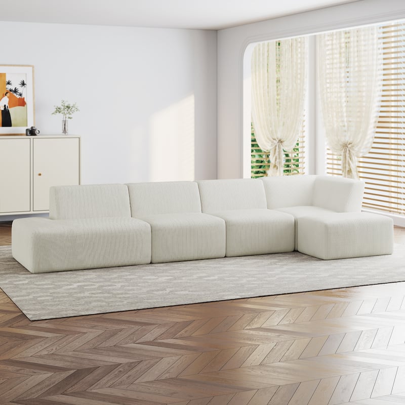 Modern Corduroy Non-Assembly L-Shaped Sectional Sofa Couch with Chaise