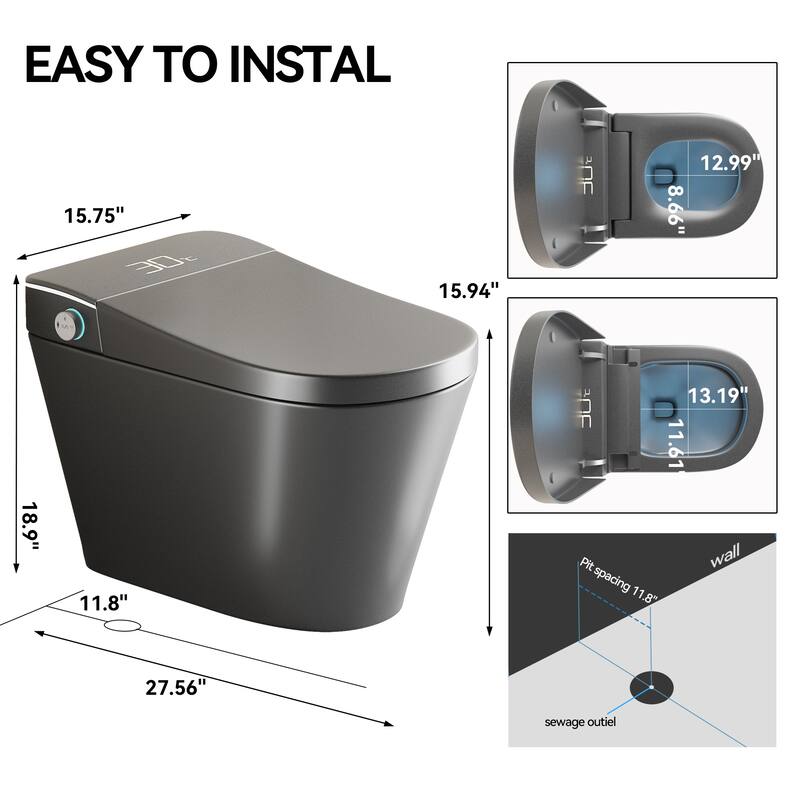 Smart One Piece Toilet with Built In Bidet. Auto Open Close Seat. Heated Seat. Warm Water. Dryer. Remote Control