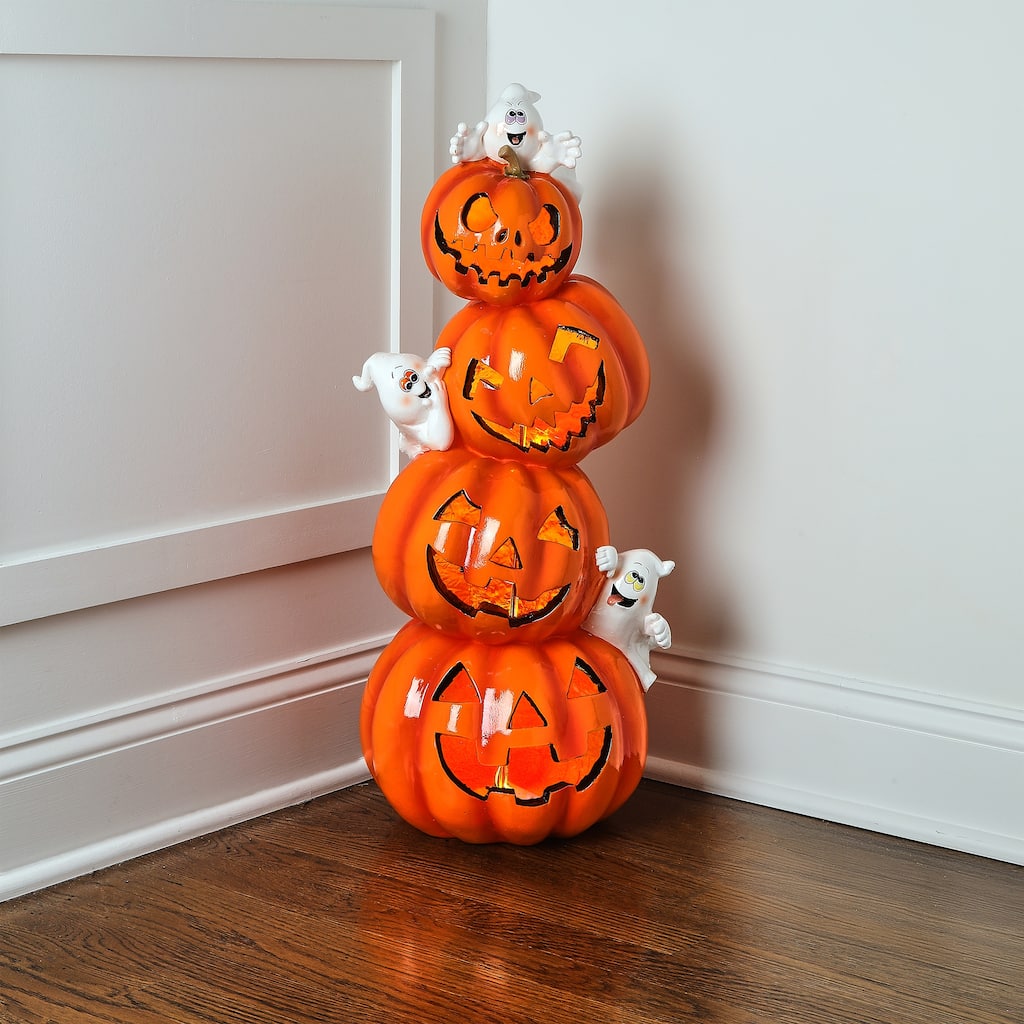 28" LED Resin Pumpkin stack With Ghost