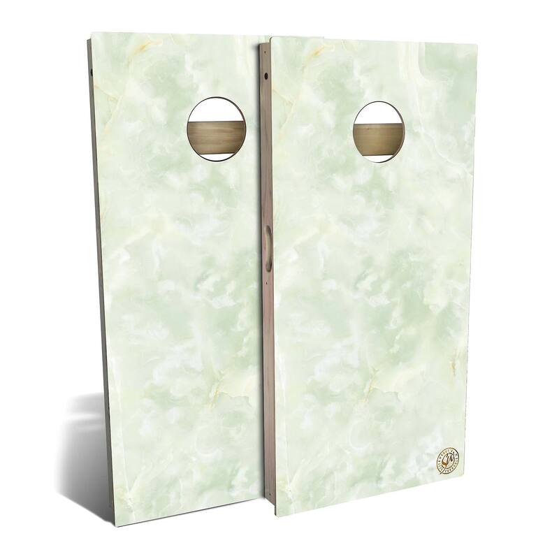 Green Marble Outdoor Cornhole Board Set - All-Weather 2x4 - Include Hole + Edge Lights