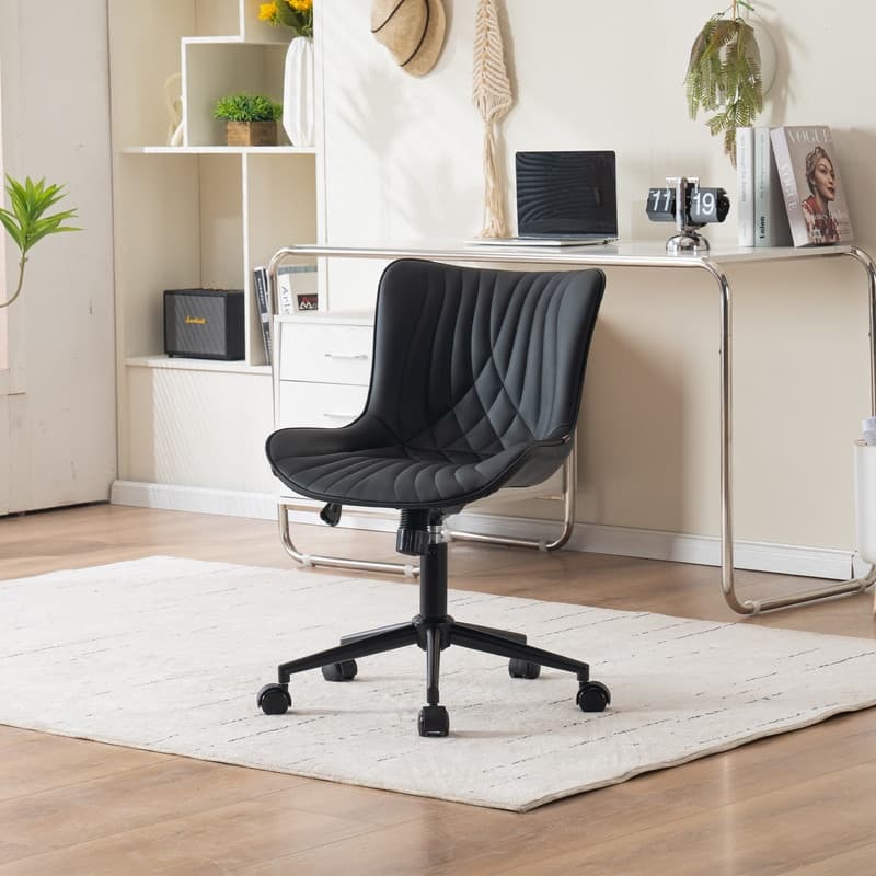 Modern Office Chair, Faux Leather Padded Desk Chair with Back, Wheels