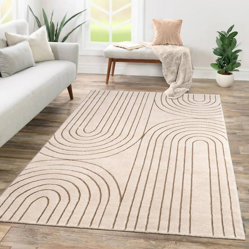 Elegant Area Rug with Carved Lines and Arch Pattern