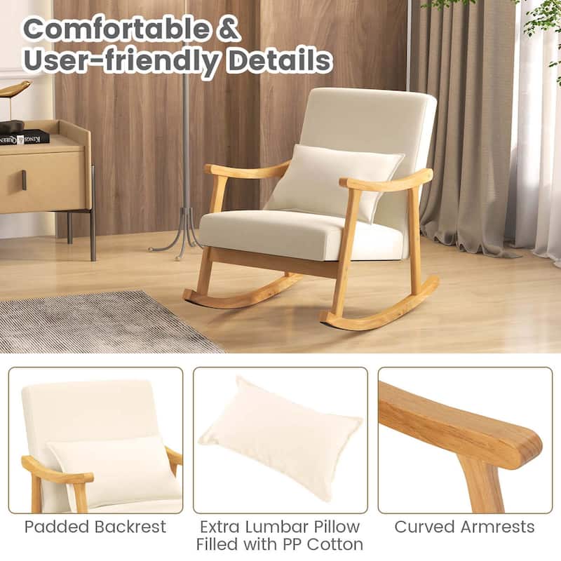 1/2 pcs Modern Rocker Upholstered Rocking Chair w/ Wood Frame