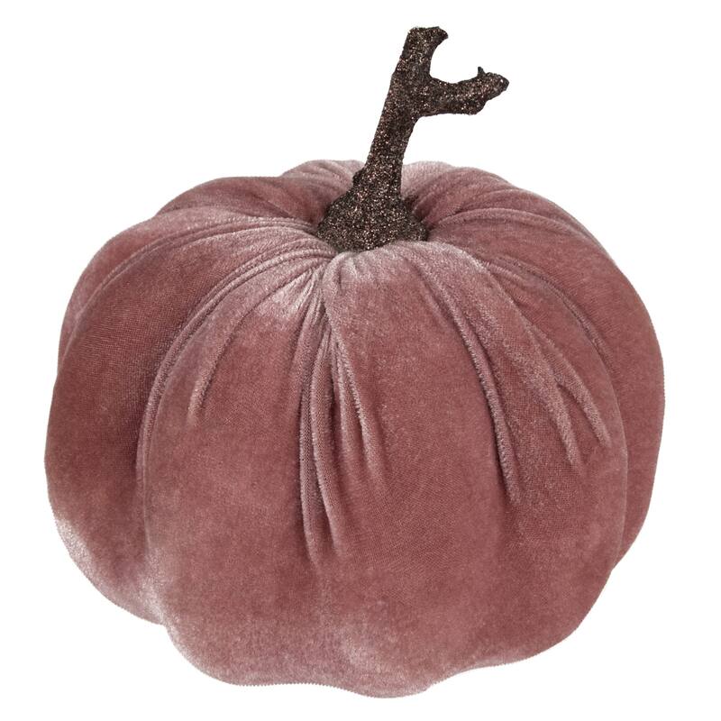 Velour Pumpkin Glittered Fall Harvest Decoration - 6.25" - Light Plum Purple