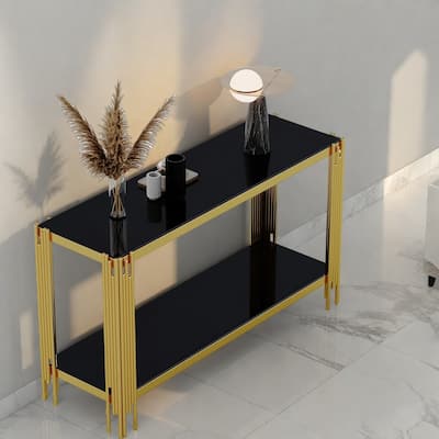 47.24"Metal Console Table with Two-Tier Design and Stainless Steel Frame