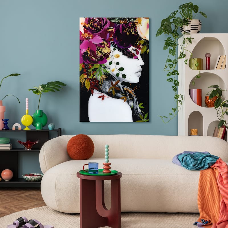 "Beautiful Women & Flowers" Frameless Free Floating Tempered Glass Panel Graphic Wall Art 24 in. x 24 in.
