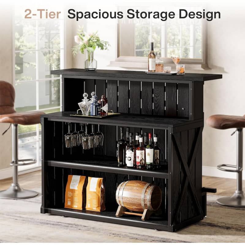 55 Inches Modern Home Bar Unit, 4 Tiers Pub Table with Footrest, Wine Bar Cabinet