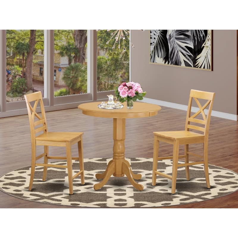 Counter Height Dining Set - 3 Piece Table & Chair Set - Small Space Kitchen Table - Oak Finish