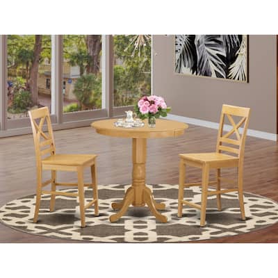 Counter Height Dining Set - 3 Piece Table & Chair Set - Small Space Kitchen Table - Oak Finish