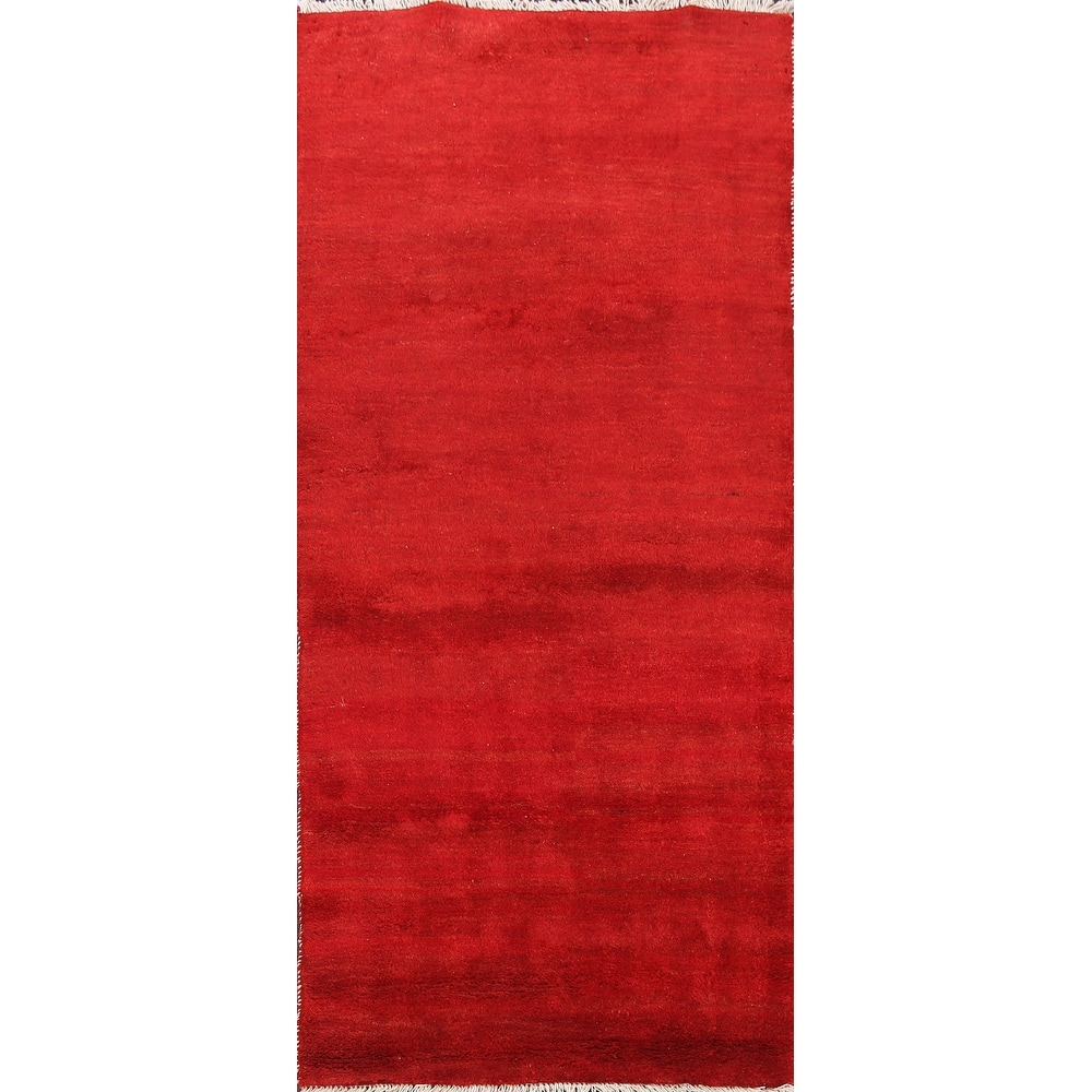 Hand Knotted Oriental 100% Wool Carpet Modern Contemporary Red Gabbeh Runner Rug - 6' 4'' X 2' 10''