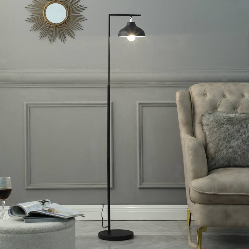 Black Metal Arc Floor Lamp with Bowl Shade LED Bulb and Rotary Socket Switch - 10” x 10” x 63.25” (D x W x H)