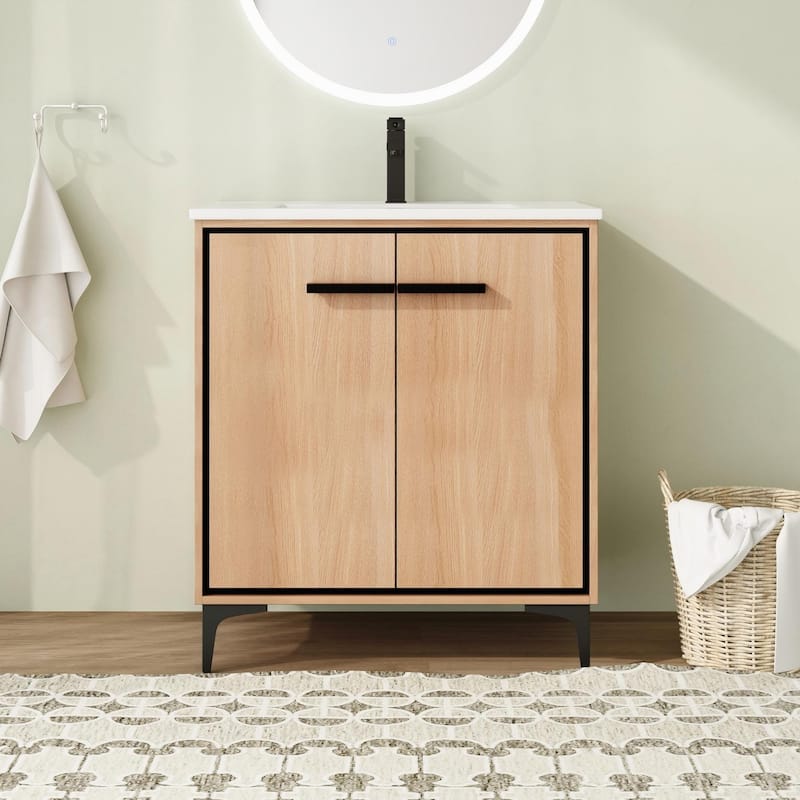 24"/30" FreeStanding Bathroom Vanity with Sink, Floor Stand Bathroom Vanity with Soft Close Door and Adjustable Shelf