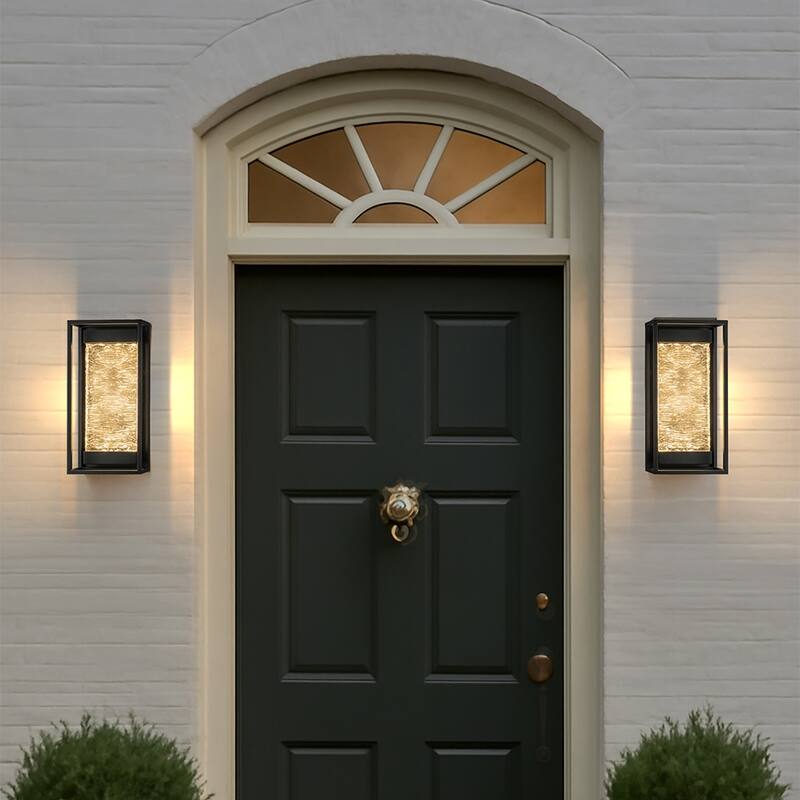 Modern Dusk to Dawn Sensor Matte Black Integrated LED Light Fixture with Handcrafted Textured Glass for Porch Garage (2 Pack) - W5'' - Matte Black