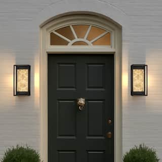 Modern Dusk to Dawn Sensor Matte Black Integrated LED Light Fixture with Handcrafted Textured Glass for Porch Garage (2 Pack)