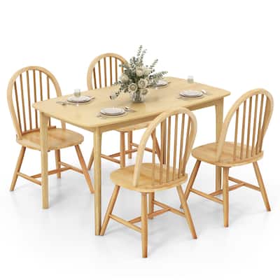 Gymax 5 PCS Wooden Dining Table Set 48'' Rectangular Kitchen Table & 4