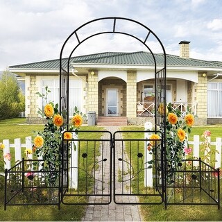 Metal Garden Arch with Gate 79.5'' Wide x 86.6'' High Climbing Plants ...