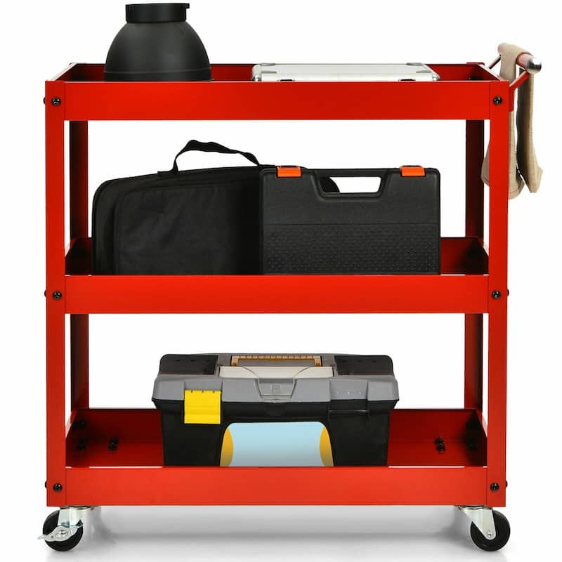 3-Tier Utility Cart Metal Mental Storage Service Trolley - 30'' x 15'' x 31'' (L x W x H)