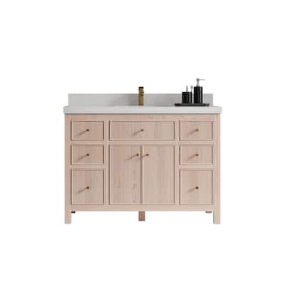 Willow Collections 48 x 22 Sonoma White Oak Wood Single Sink Bathroom Vanity with Quartz or Marble Countertop