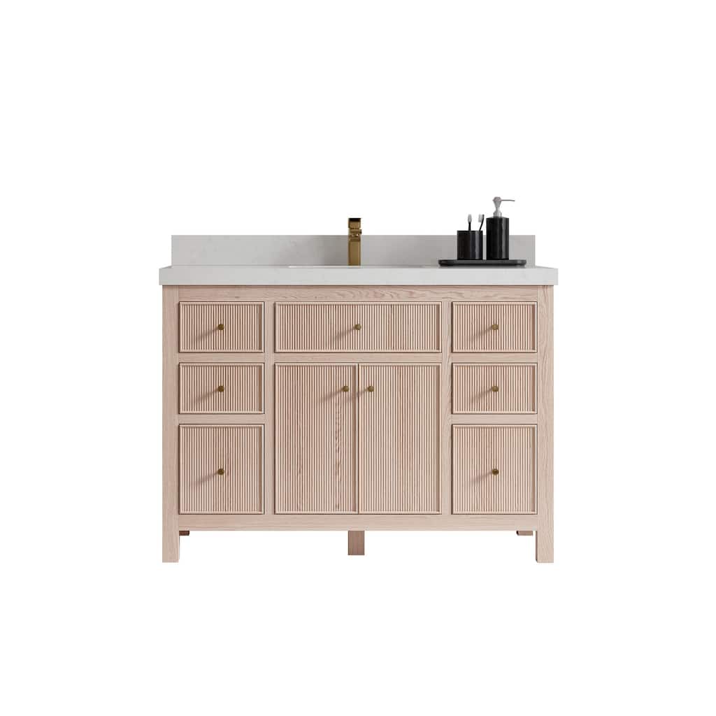 Willow Collections 48 x 22 Sonoma White Oak Wood Single Sink Bathroom Vanity with Quartz or Marble Countertop