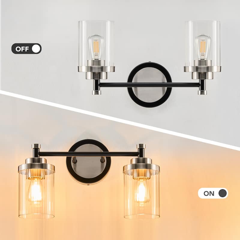 Modern Dimmable Vanity Light with Clear Ribbed Glass Shades E26 Sockets
