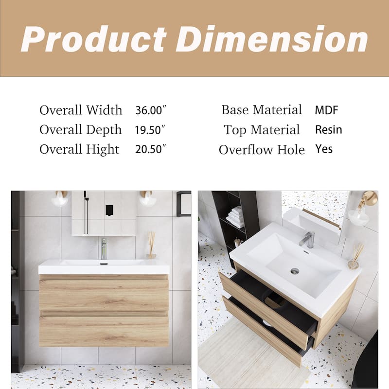 Angela Wall Mounted Bathroom Vanity in F. Oak with White Cultured Marble Top