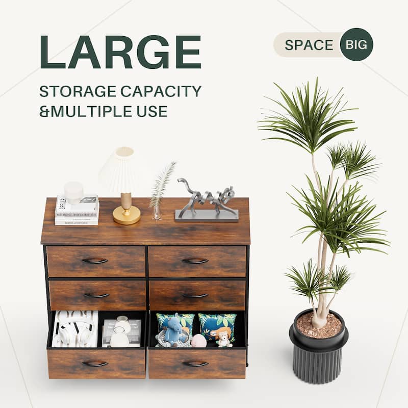 Tall Dresser Storage Tower with 6 Fabric Drawers, Grey, Black, Rustic Brown,White