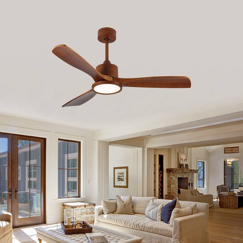 52 inch Wood Ceiling Fans with Lights and Remote, Modern Low Profile Ceiling Fan with Light, 6 Speed, Reversible DC Motor