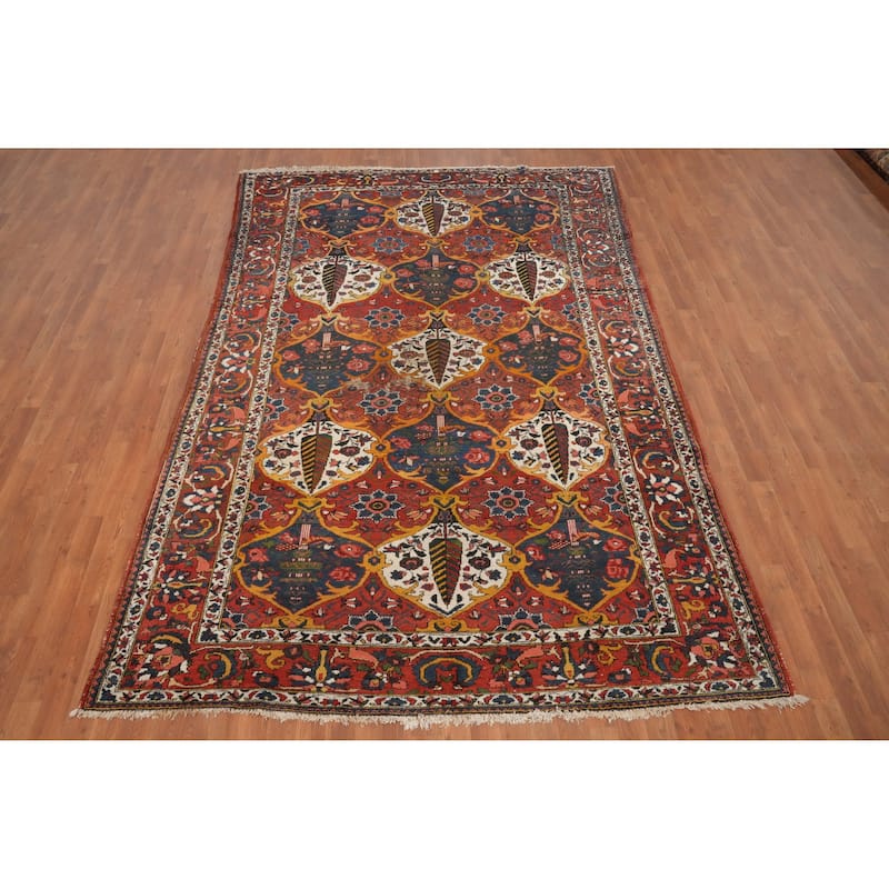 Hand Knotted Oriental 100% Wool Carpet Traditional Floral Oranges & Rust Bakhtiari Area Rug - 10' 3'' X 6' 9''