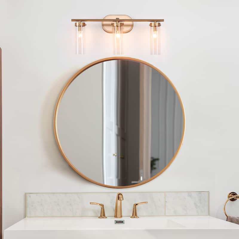 Modern 3-Light Gold Bathroom Wall Sconces Linear Glass Vanity Lights