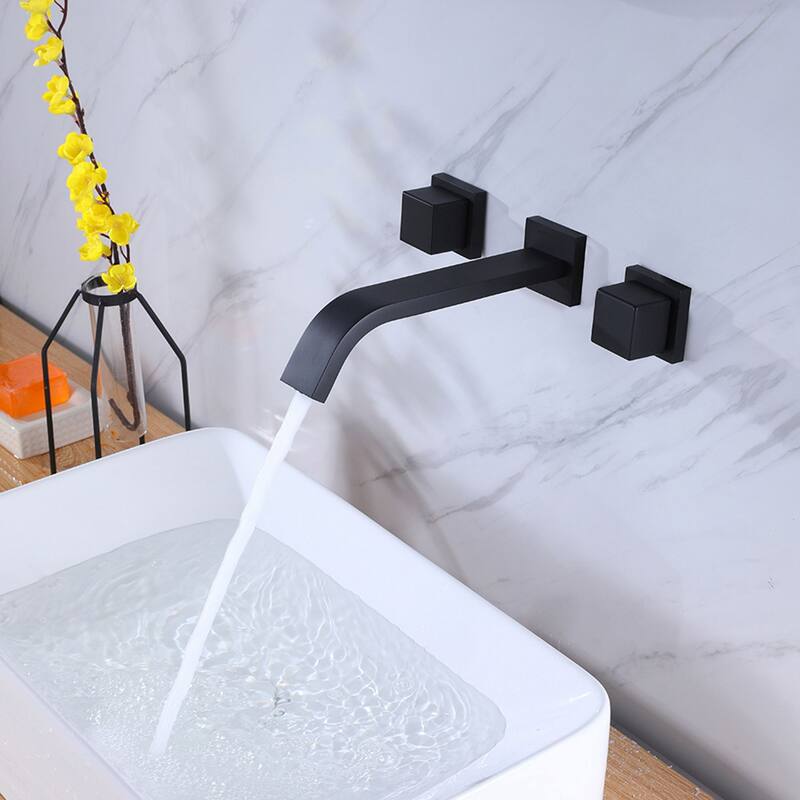 Matte Black Two Handle Wall Mount Bathroom Faucet