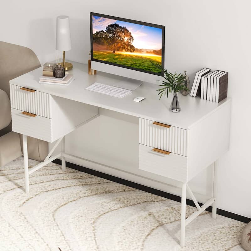 Costway 48" Computer Desk with 4 Drawers Storage Metal Frame Modern