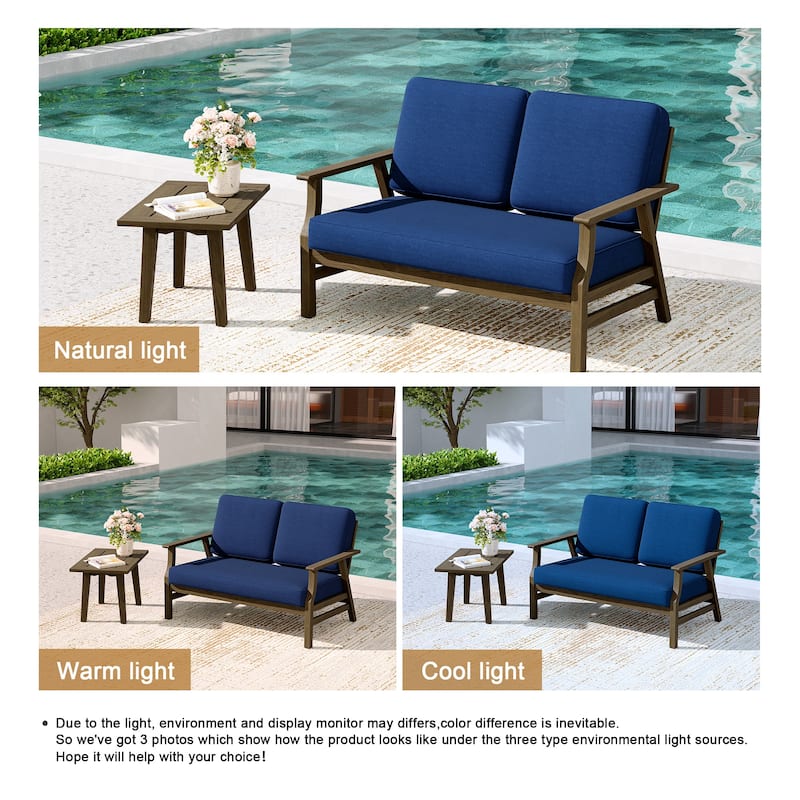 2-Piece Teak Outdoor Loveseat Set with Table.