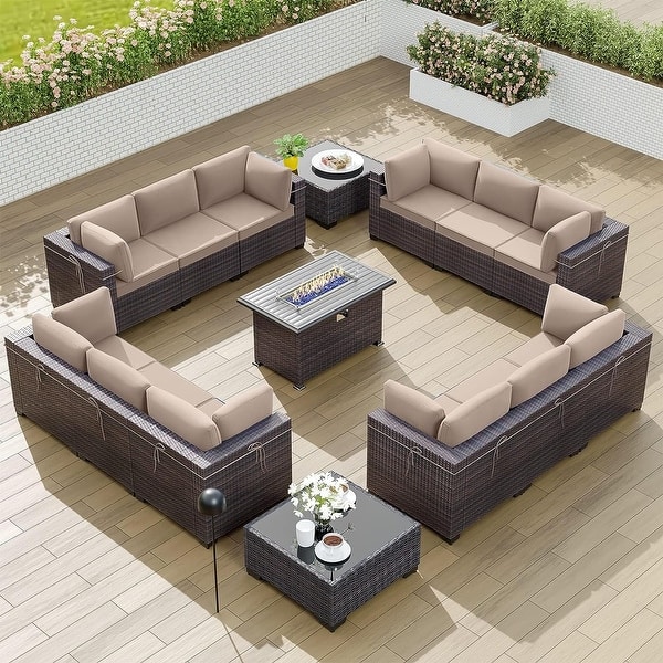 Gas Fire Fire Pit And Sofa Set Patio Rattan Corner Sofa With Gas