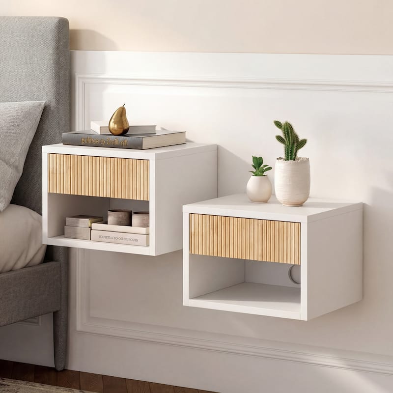 JONATHAN Y Ettore 15.71" Classic Contemporary Floating Wall Mounted Nightstand with Soft-Close Tambour Drawer and Cable Hole