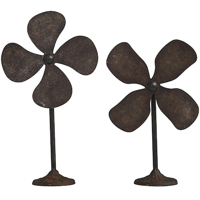 Metal Fan Sculpture - Set of 2 Gray - Roche River Decor