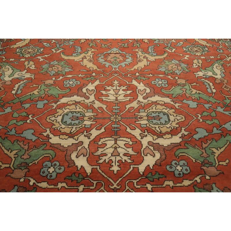 Hand Knotted Oriental 100% Wool Carpet Transitional All-Over Oranges & Rust Oushak Area Rug - 14' 10'' X 11' 9''