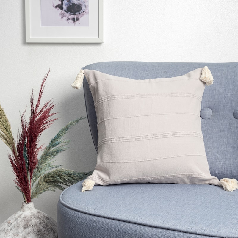 Sevita Subtle Striped Turkish Cotton Throw Pillow - Beige