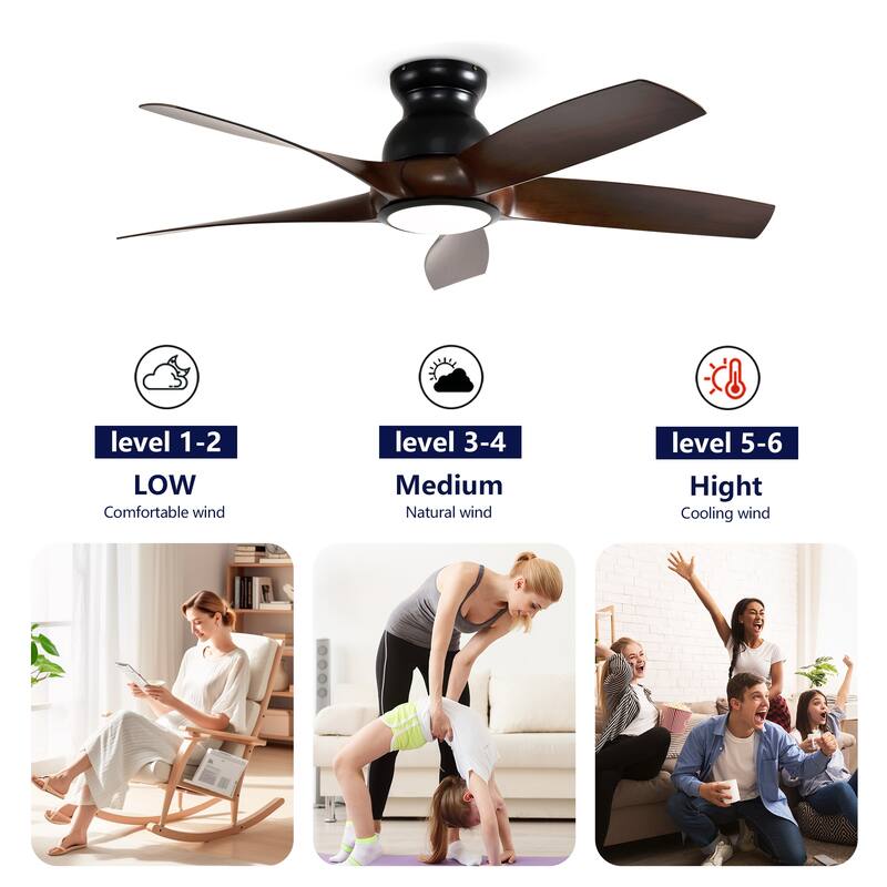 56 Inch 5 PCS ABS Blades Ceiling Fan With Light Kit 3 Color LED Light Source, DC 6 Speed,Remote Control