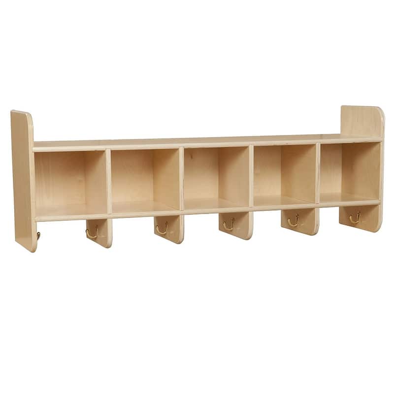 Wood Designs 5 Section Wall Mounted Kids Cubby Storage With Hooks for Classroom, Kids Playroom - 17"