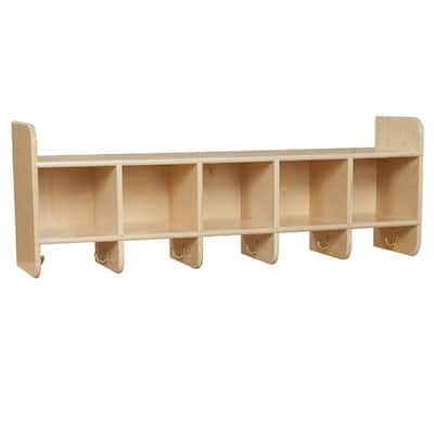 Wood Designs 5 Section Wall Mounted Kids Cubby Storage With Hooks for Classroom, Kids Playroom - 17"