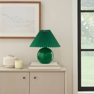 Nourison 13" Round Ceramic Table Lamp with Pleated Shade
