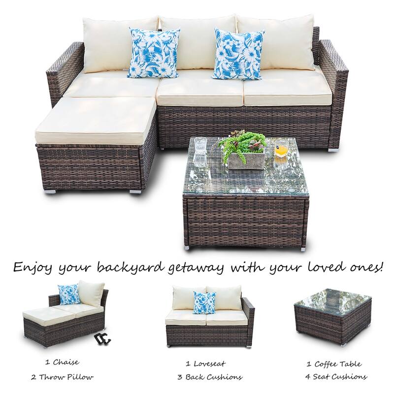 3-piece Patio Furniture Sets Resin Wicker Outdoor Sectional Sofa Chat Set