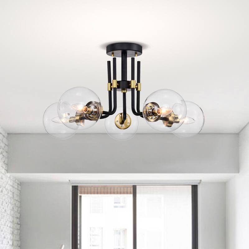 Laruda Semi Flush Mount Ceiling Light Modern-Sputnik Style Matte Black and Silver Finish 5-Light - N/A